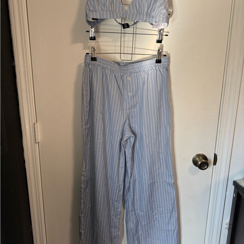Sincerely Jules Light Blue Striped Wide Leg Pants with Lounge Top